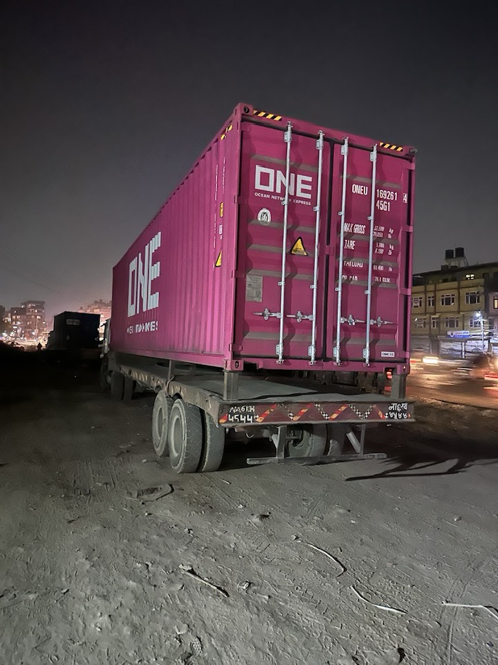 Container truck prepared for export transportation